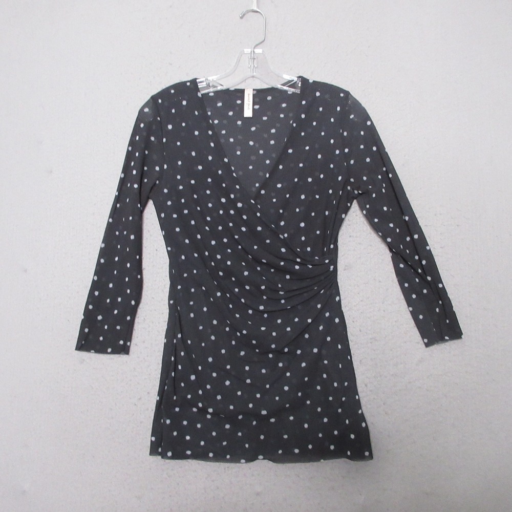 Vintage Sweet Pea Top Polka Dot Ruched Faux Wrap Mesh Y2K Whimsigoth Boho Grunge
